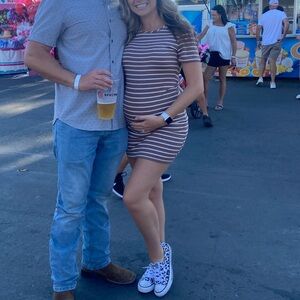 ❌DONATED❌ Striped Brown and White Women's Dress